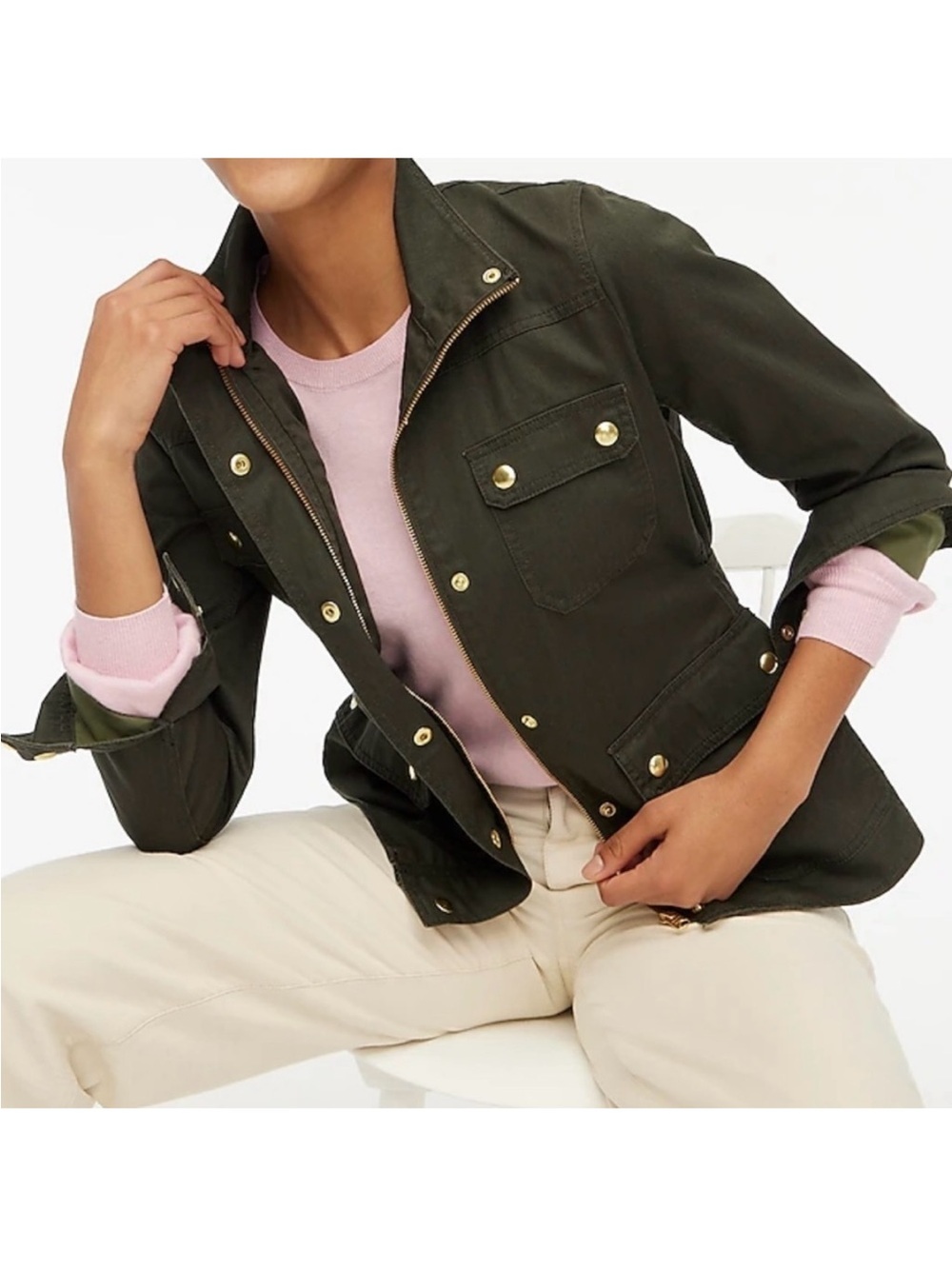 J. Crew Olive Green Field Resin Waxed Twill Utility Jacket